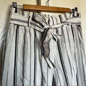 NWOT Ambiance Apparel Linen Blend Striped Pants Sz Large In Black/White